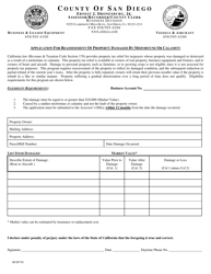 Document preview: Form BUSF750 Application for Reassessment of Property Damaged by Misfortune or Calamity - County of San Diego, California