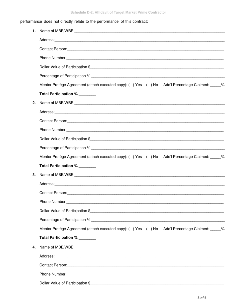 Schedule D-2 Affidavit of Target Market Prime Contractor - City of Chicago, Illinois, Page 3