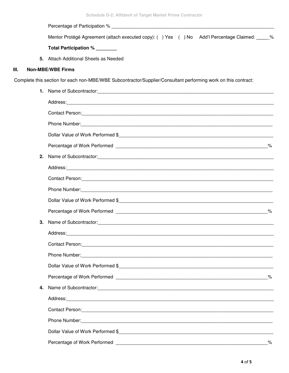 Schedule D-2 Affidavit of Target Market Prime Contractor - City of Chicago, Illinois, Page 4