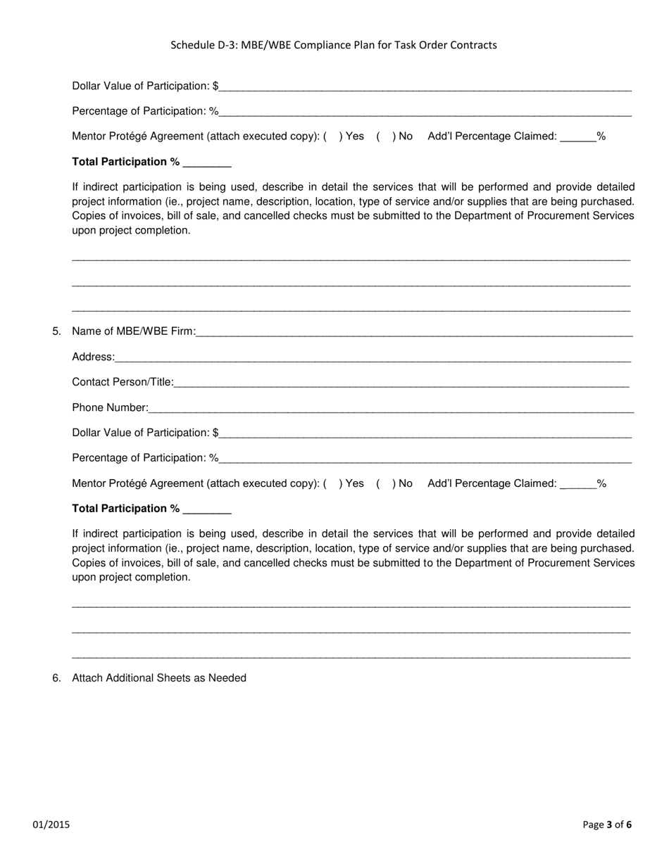 Schedule D-3 Affidavit of Prime Contractor Task Order Services Contracts Mbe / Wbe Compliance Plan - City of Chicago, Illinois, Page 3