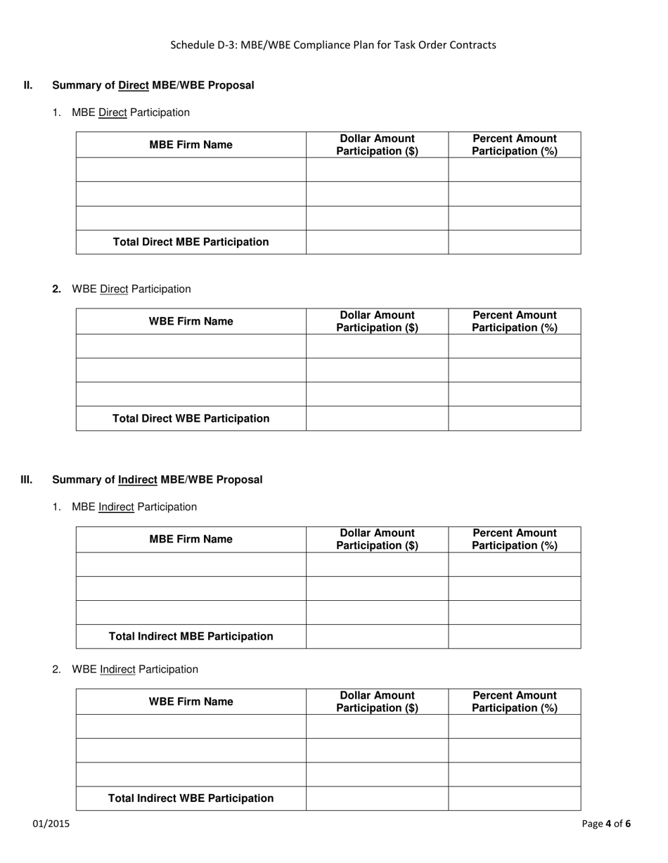 Schedule D-3 Affidavit of Prime Contractor Task Order Services Contracts Mbe / Wbe Compliance Plan - City of Chicago, Illinois, Page 4