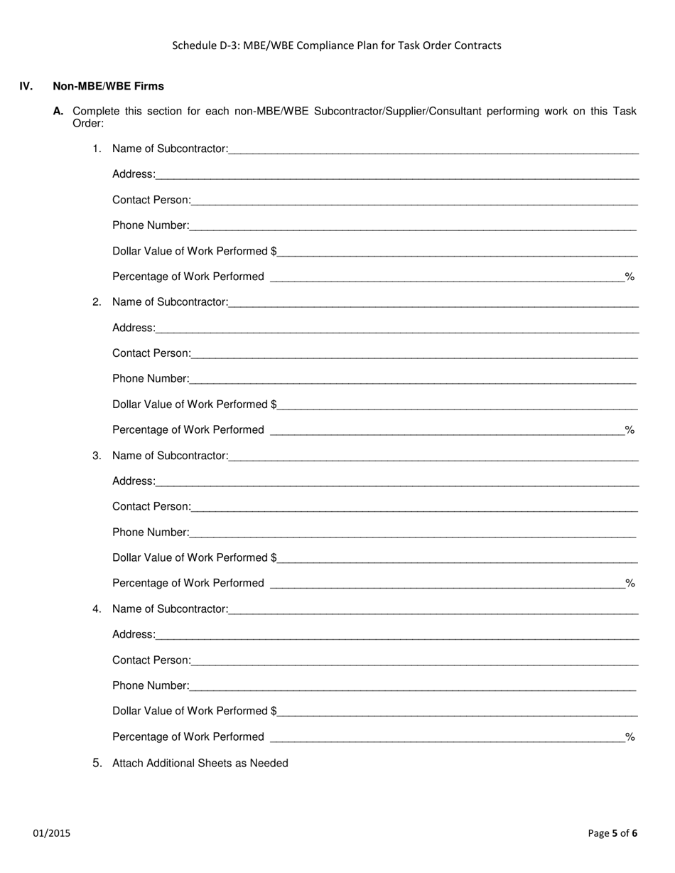 Schedule D-3 Affidavit of Prime Contractor Task Order Services Contracts Mbe / Wbe Compliance Plan - City of Chicago, Illinois, Page 5