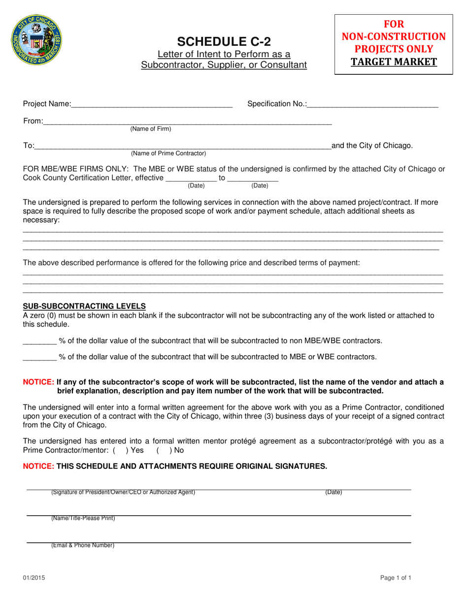 Schedule C-2 Letter of Intent to Perform as a Subcontractor, Supplier, or Consultant - City of Chicago, Illinois, Page 1