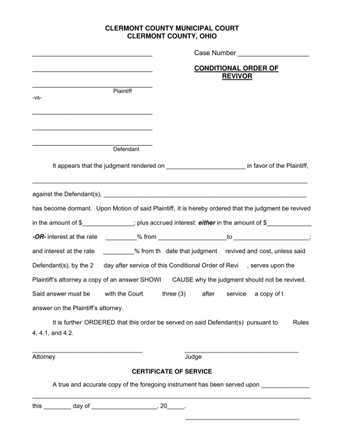 Conditional Order of Revivor - Clermont County, Ohio Download Pdf