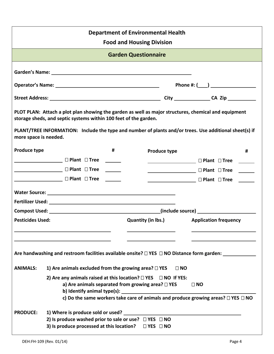 Form DEH:FH-109 Conditional Approval of a Culinary Garden Food Source for a Regulated Food Facility - County of San Diego, California, Page 4