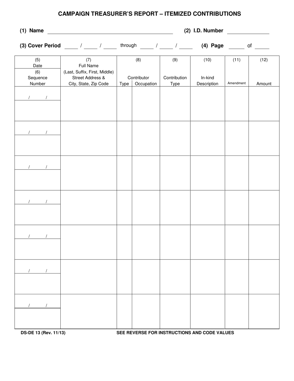 Form DS-DE13 - Fill Out, Sign Online and Download Fillable PDF, Florida ...