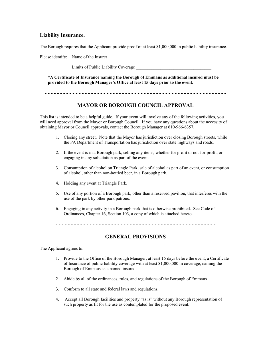 Community Event Information Sheet - Borough of Emmaus, Pennsylvania, Page 3