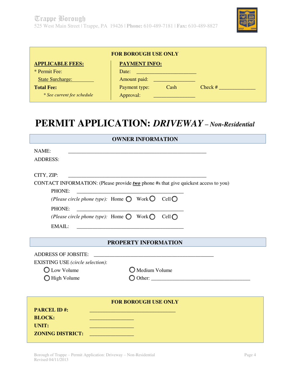 Application Packet for Plan Review  Driveway (Non-residential) Permit - Trappe Borough, Pennsylvania, Page 4