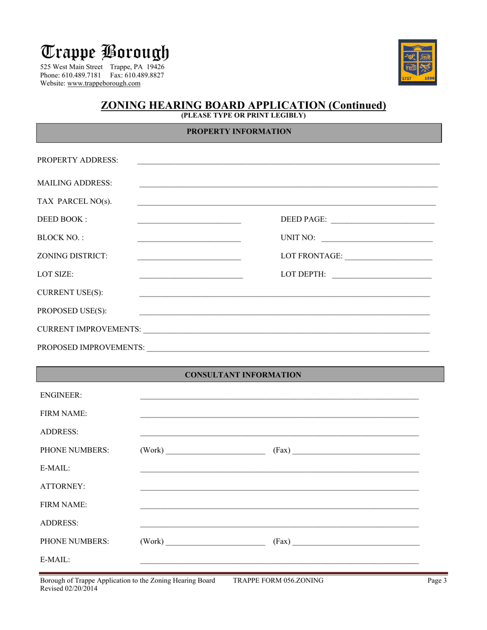 Form 056 Zoning Hearing Board Application - Trappe Borough, Pennsylvania, Page 3