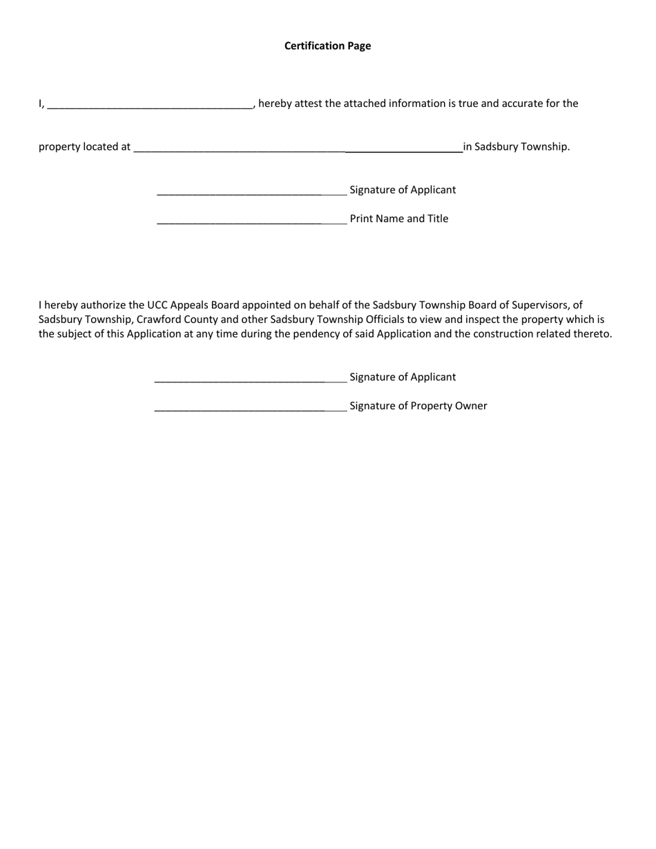 Sadsbury Township, Pennsylvania Uniform Construction Code Appeals Board