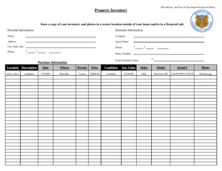 Home Property Inventory Form - City of Cleveland, Ohio, Page 2