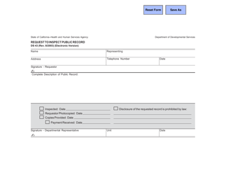 Form DS43 &quot;Request to Inspect Public Record&quot; - California