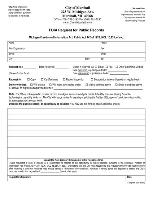 Foia Request for Public Records - City of Marshall, Michigan