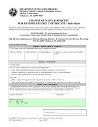 Document preview: Form DFS-N1-1765 Change of Name & Request for Revised License Certificate - Individuals - Florida