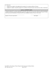 Form DFS-N1-1764 Change of Name &amp; Request for Revised License Certificate - Entities - Florida, Page 2