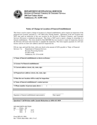 Document preview: Form DFS-N1-2001 Notice of Change in Location of Funeral Establishment - Florida
