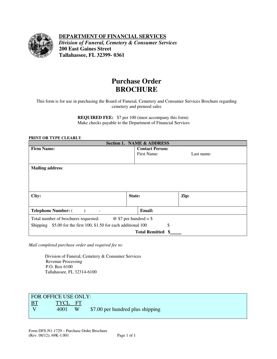 Form DFS-N1729 Purchase Order Brochure - Florida, Page 1
