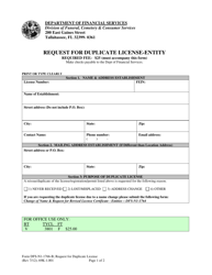 Document preview: Form DFS-N1-1766-B Request for Duplicate License - Entity - Florida