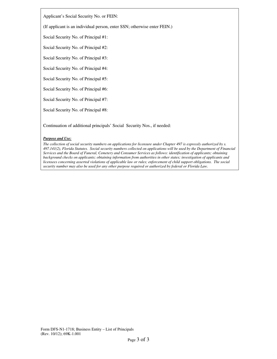 Form DFS-N1-1718 Business Entity - List of Principals - Florida, Page 3