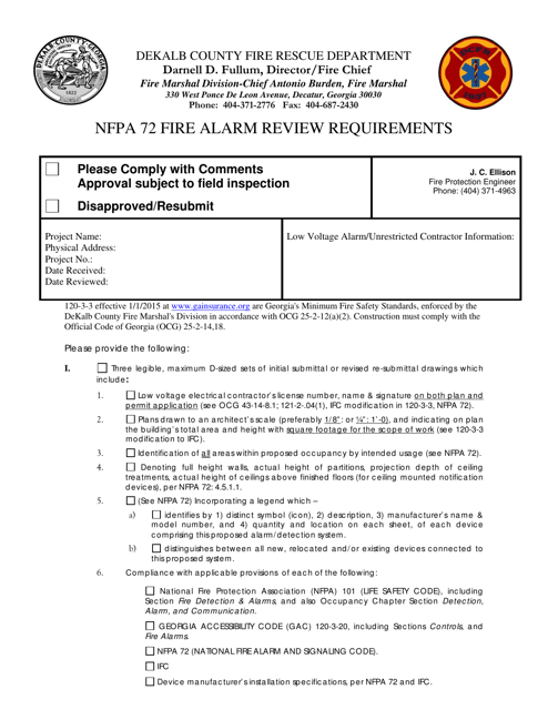 NFPA 72 Fire Alarm Review Requirements - DeKalb County, Georgia (United States)