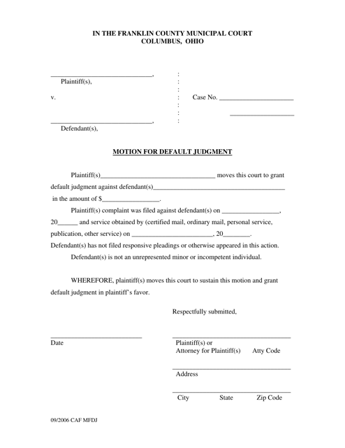 Motion for Default Judgment - Franklin County, Ohio Download Pdf