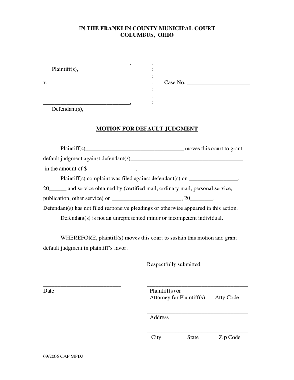 Motion for Default Judgment - Franklin County, Ohio, Page 1