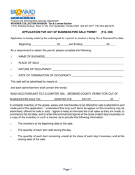 Document preview: Application for out of Business/Fire Sale Permit - Broward County, Florida