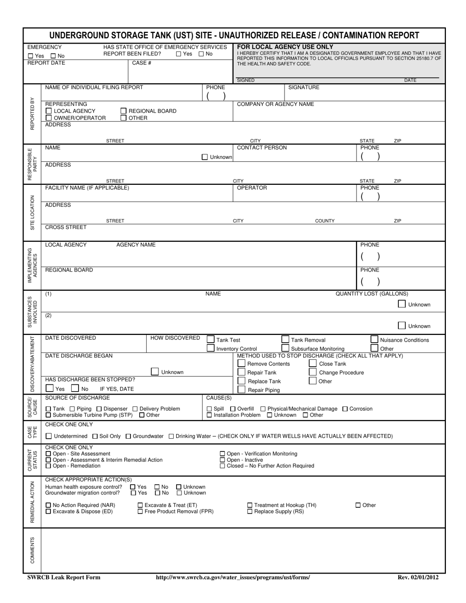 California Underground Storage Tank (Ust) Site - Unauthorized Release ...