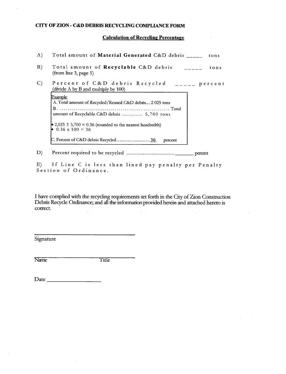 Construction and Demolition Debris Recycling Compliance Form - City of Zion, Illinois, Page 3