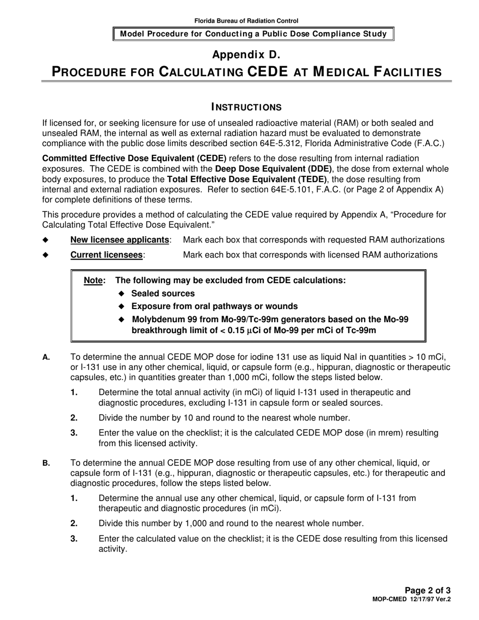 Appendix D Procedure for Calculating Committed Effective Dose Equivalent (Cede) at Medical Facilities - Florida, Page 2