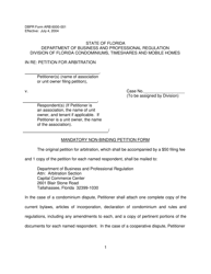 DBPR Form ARB6000-001 Mandatory Non-binding Petition Form - Florida