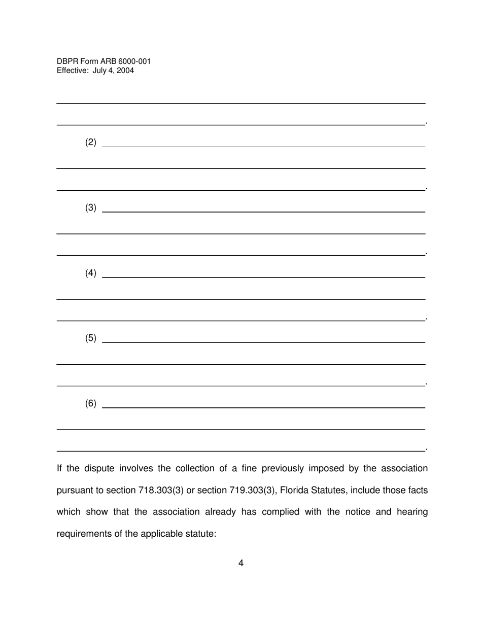 DBPR Form ARB6000-001 Mandatory Non-binding Petition Form - Florida, Page 4