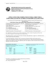 Form DFS-N1-1724 Application for Combination Funeral Director &amp; Embalmer License by Florida Internship &amp; Examination - Florida