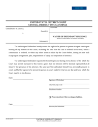 Document preview: Form CR-35 Waiver of Defendant's Presence - California