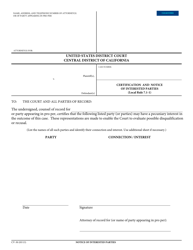 Document preview: Form CV-30 Certification and Notice of Interested Parties - California