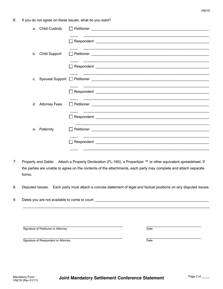 Form VN219 - Fill Out, Sign Online and Download Fillable PDF, County of ...