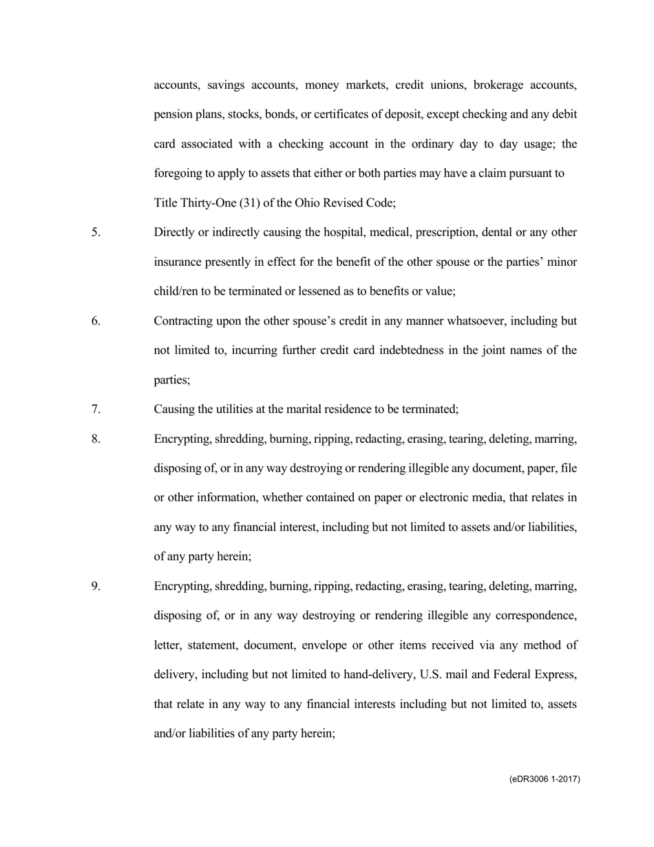 Form eDR3006 Standard Mutual Temporary Restraining Order - Franklin County, Ohio, Page 2