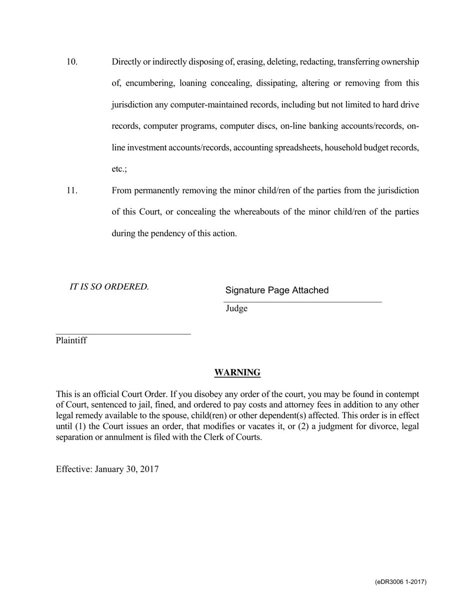 Form eDR3006 Standard Mutual Temporary Restraining Order - Franklin County, Ohio, Page 3