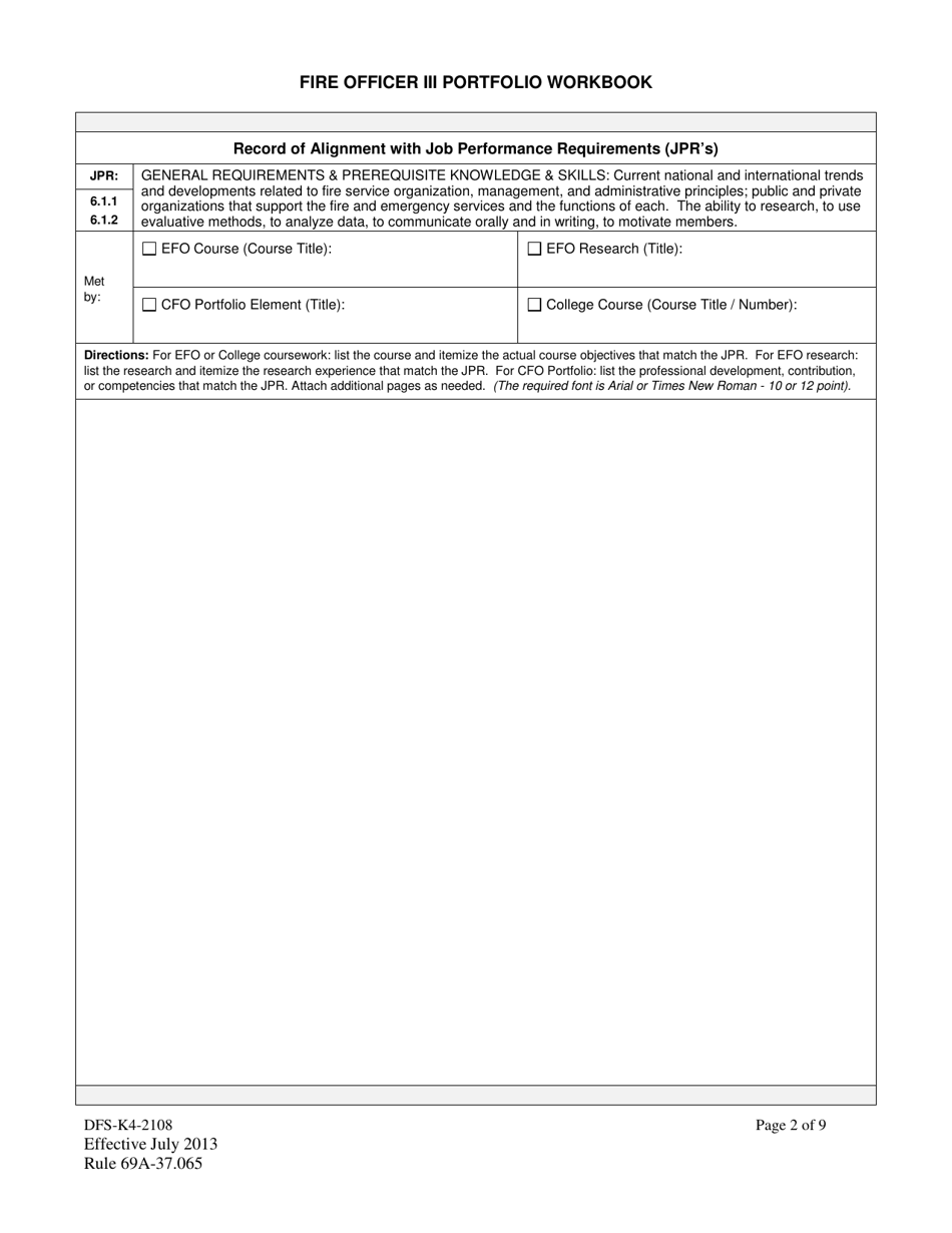 Form DFS-K4-2108 Fire Officer Iii Portfolio Workbook - Florida, Page 2