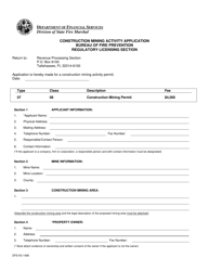 Document preview: Form DFS-K3-1498 Construction Mining Activity Application - Florida