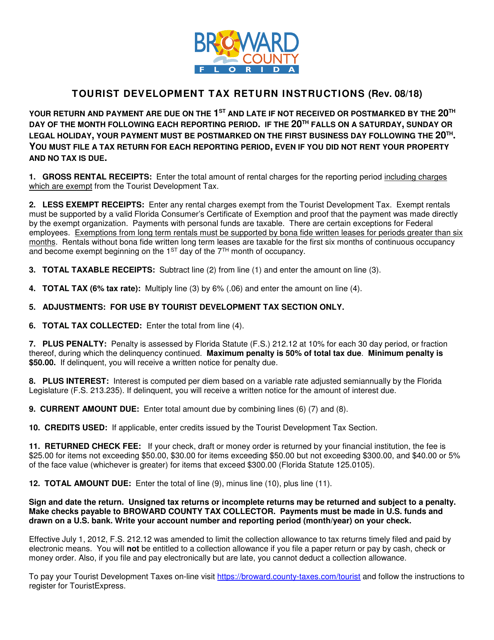 Instructions for Tourist Development Tax Return - Broward County, Florida Download Pdf