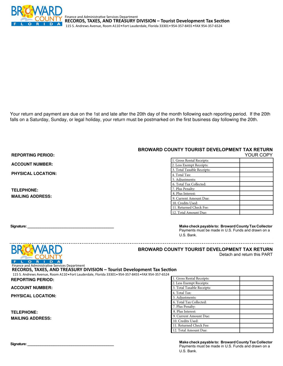 Broward County, Florida Tourist Development Tax Return Fill Out, Sign