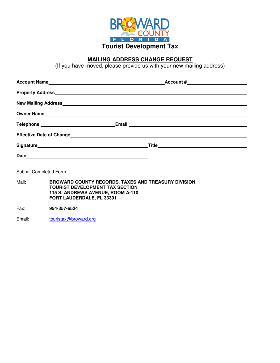 Broward County, Florida Mailing Address Change Request Tourist