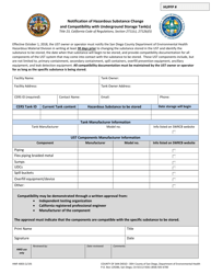 Document preview: Form HMF-4003 Notification of Hazardous Substance Change and Compatibility With Underground Storage Tank(S) - County of San Diego, California