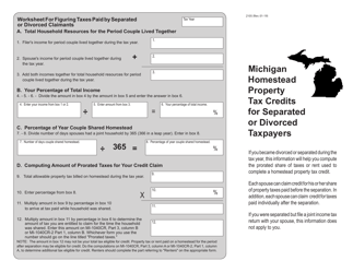 Document preview: Form 2105 Michigan Homestead Property Tax Credits for Separated or Divorced Taxpayers - Michigan