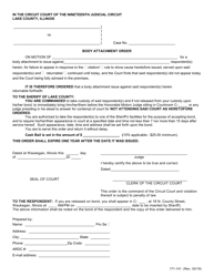 Document preview: Form 171-141 Body Attachment Order - Lake County, Illinois