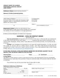 Document preview: Form 171-341 Summons - Civil No Contact Order - Lake County, Illinois