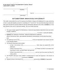 Document preview: Form 171-525 Settlement Order - Minor or Adult With Disability - Lake County, Illinois