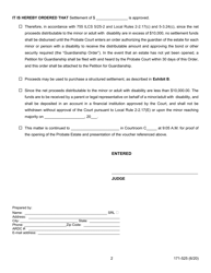 Form 171-525 Settlement Order - Minor or Adult With Disability - Lake County, Illinois, Page 2