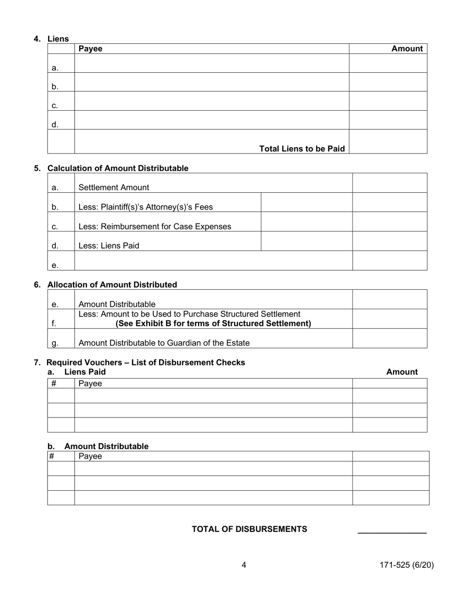 Form 171-525 Settlement Order - Minor or Adult With Disability - Lake County, Illinois, Page 4